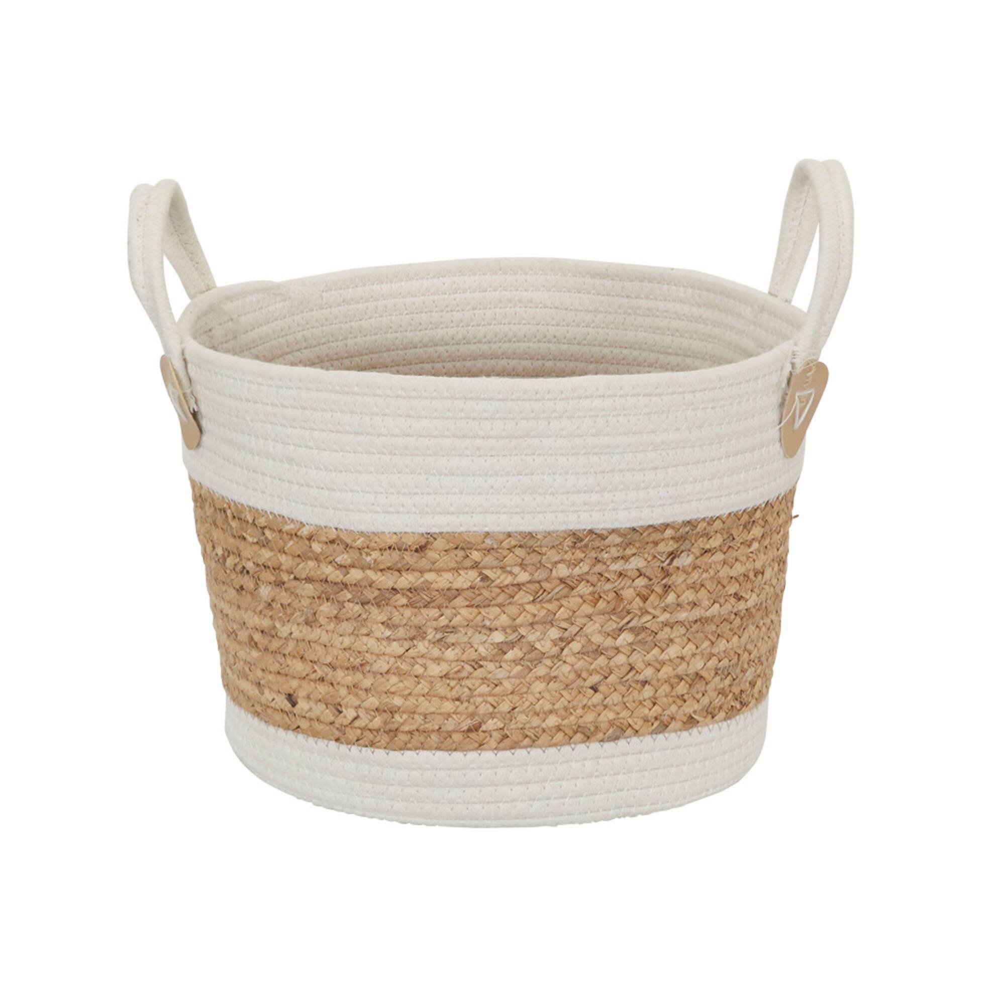Household Essentials 9.5" White & Natural Corn & Hyacinth Wicker Basket